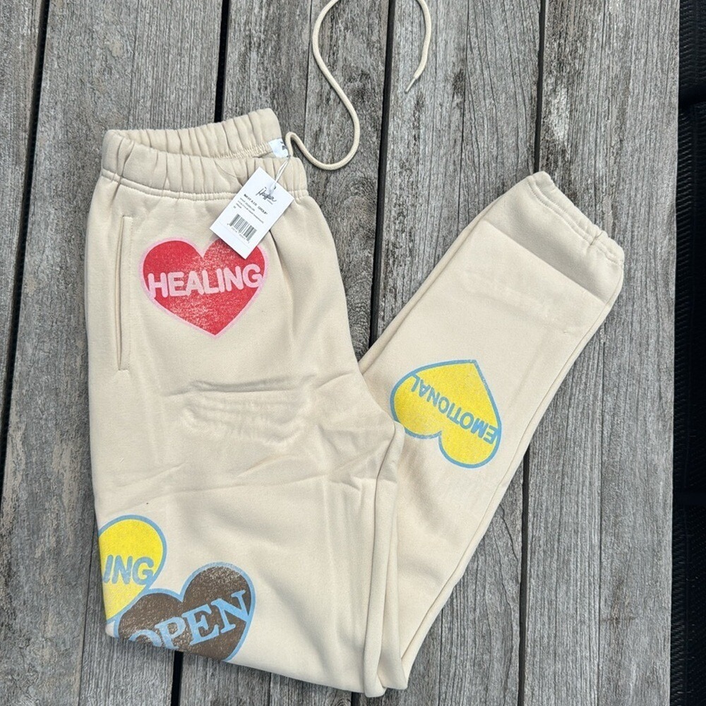 Healing Heart Beige Track Pants